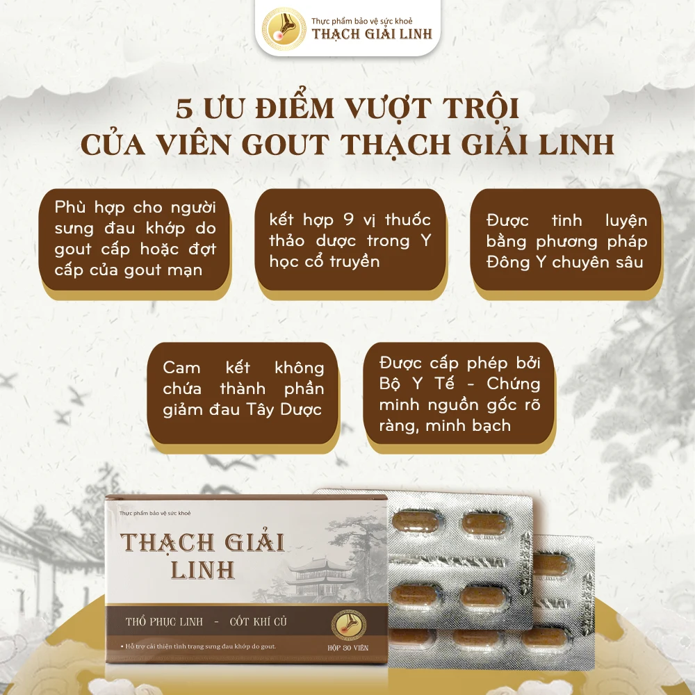 Viên gout cấp Thạch Giải Linh hỗ trợ giảm đau do gout chỉ sau 05 ngày sử dụng.